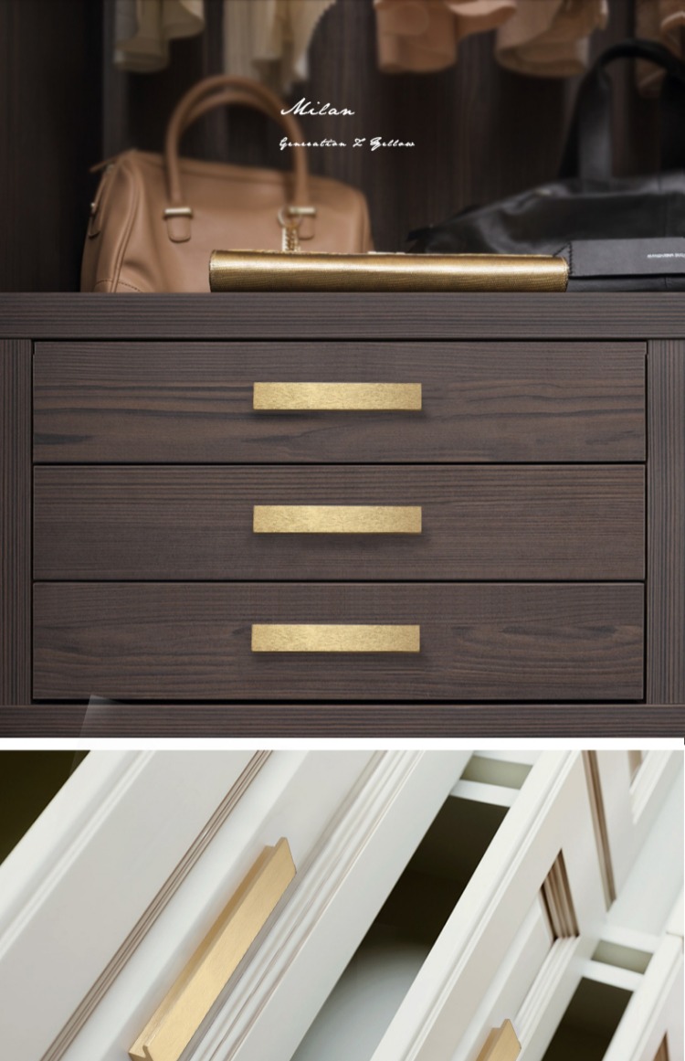 定做 长方形美式金色拉手现代简约柜门黑色抽屉铜色欧式橱柜衣柜门