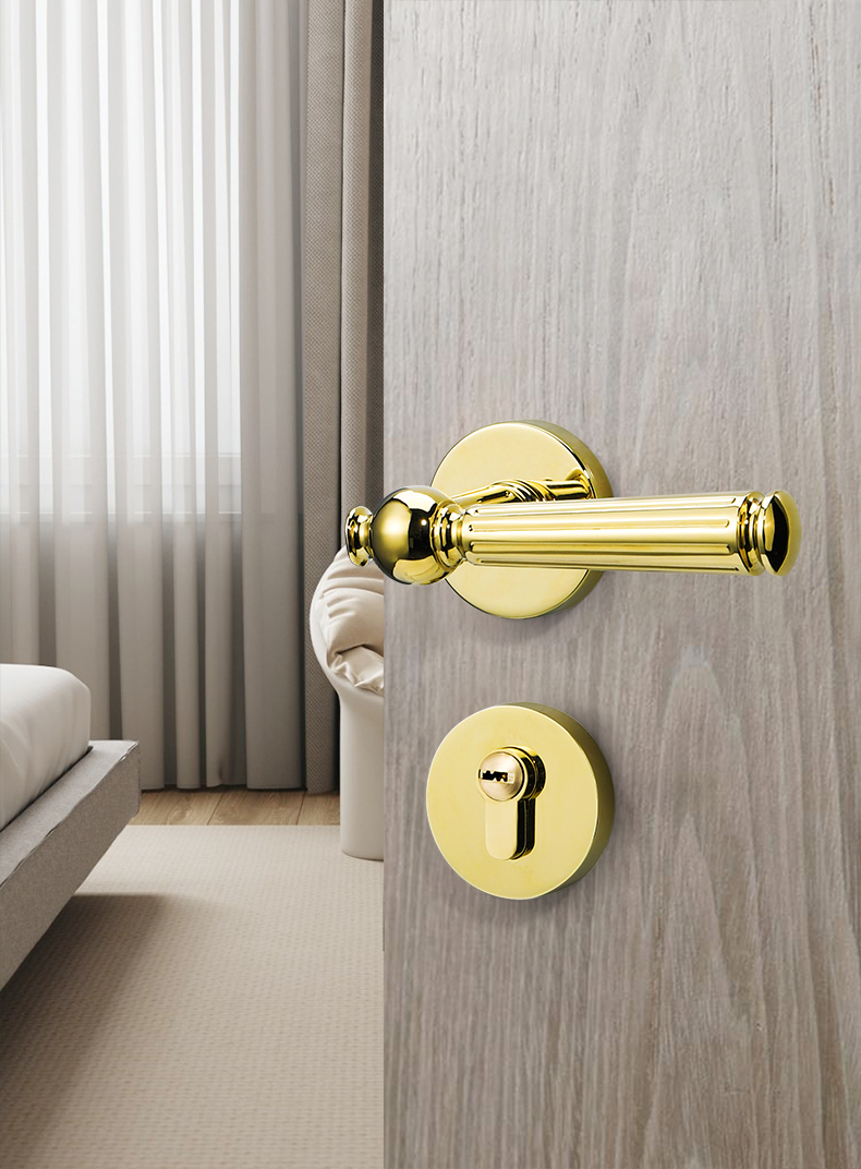 jingping轻奢金色室内卧室磁吸黑色分体欧美式门把手家用实木门锁