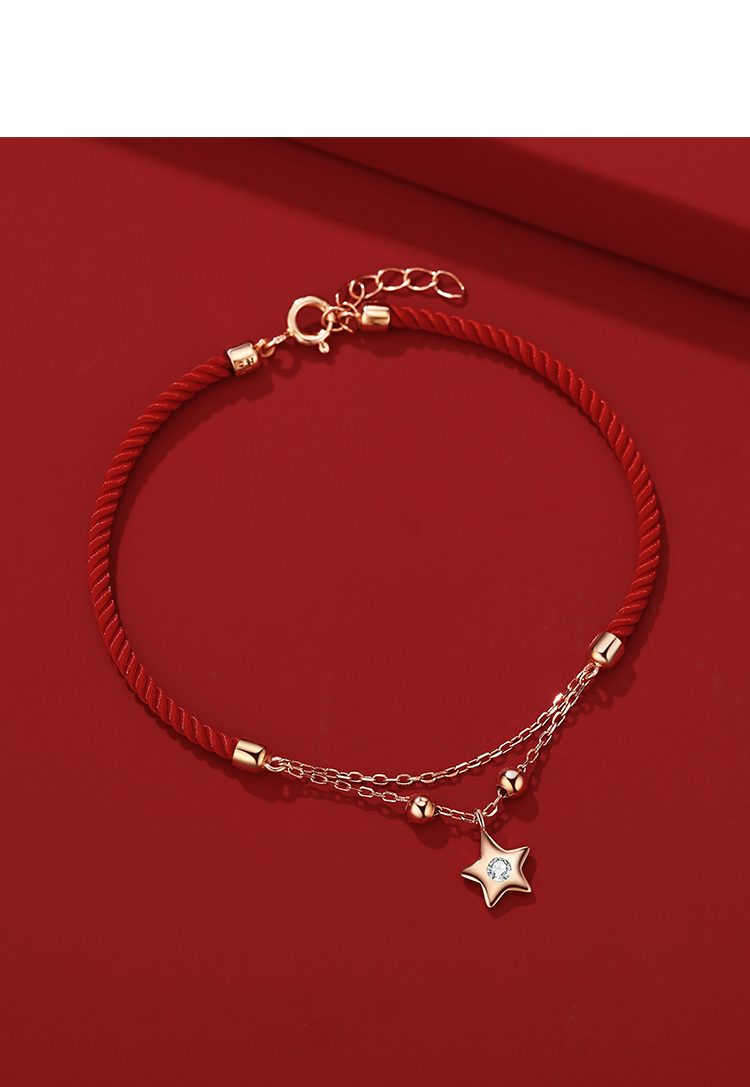 jg星星红绳手链女ins潮纯银简约学生闺蜜网红本命年小众设计感