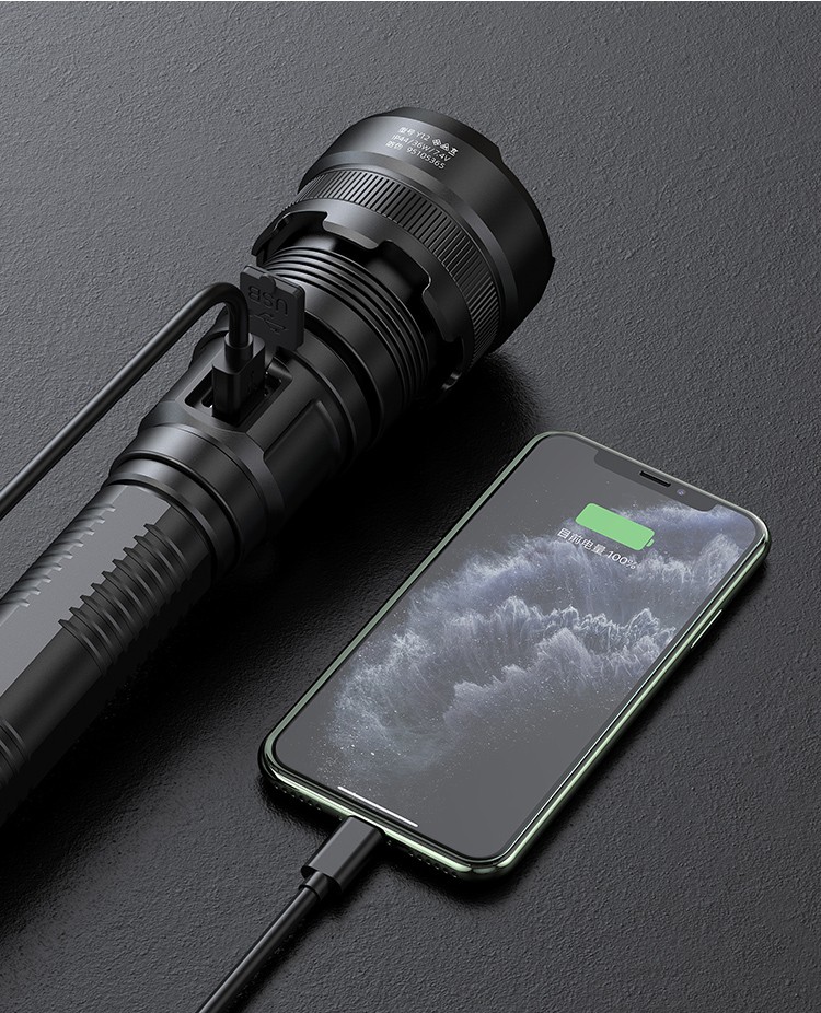 神火36w加长大功率强光手电筒usb充电宝手电直充式探照巡逻灯y12p90手