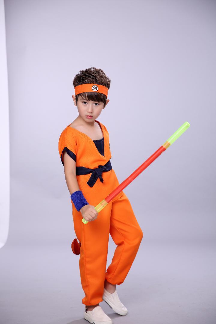 万圣节新款儿童演出服七龙珠男童cosplay动漫装服装孙悟空表演服桔
