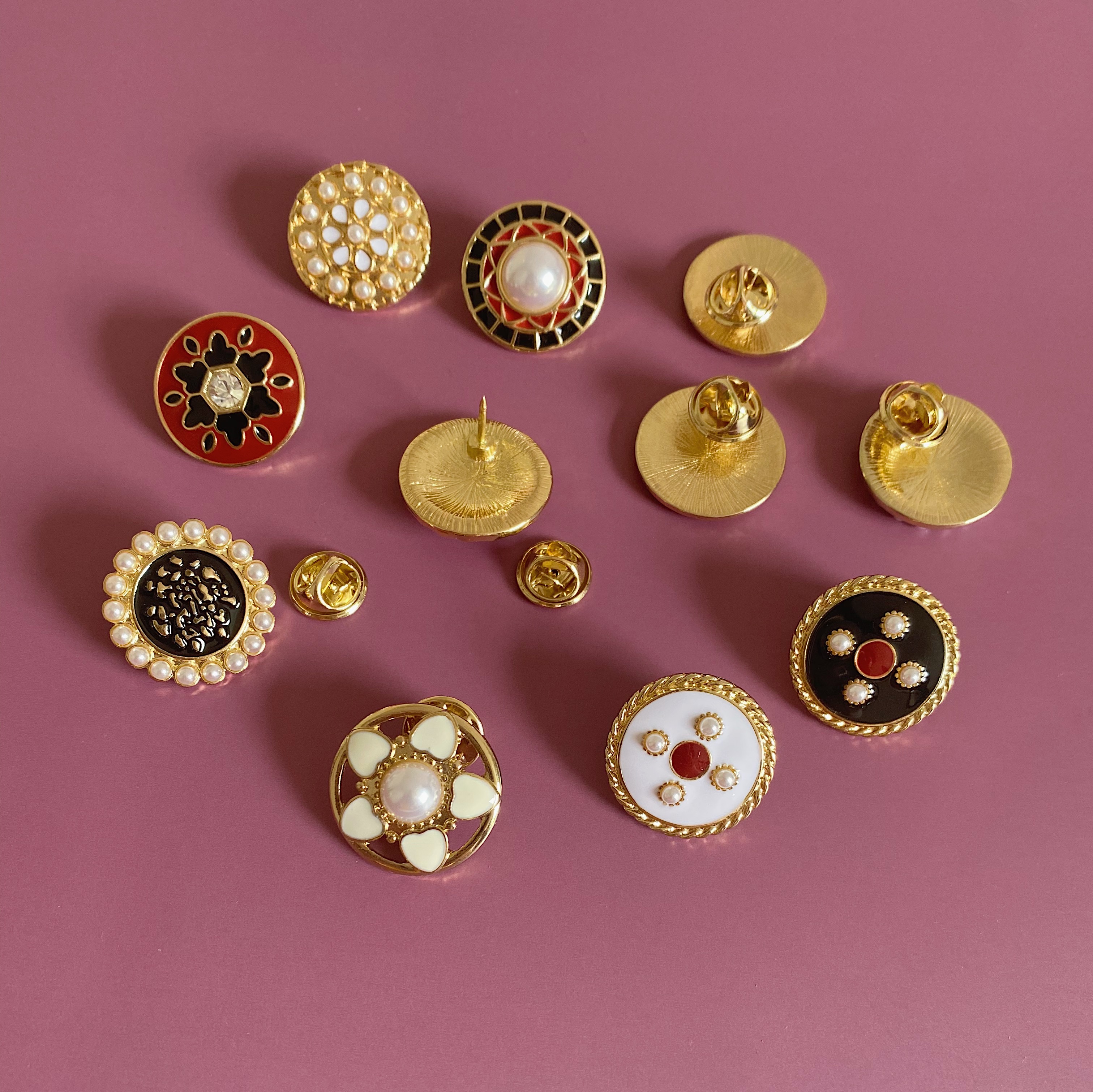 复古金属圆形纽扣胸针小香风防走光扣毛衣大衣配饰03刺马针23cm