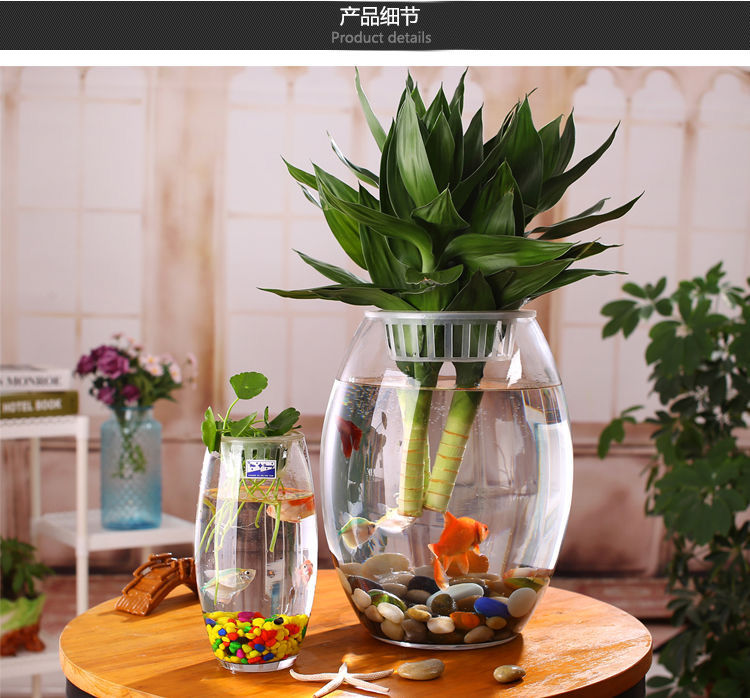 《透明玻璃鱼缸小型金鱼缸家用造景圆形小鱼缸客厅办公桌迷你炮弹缸
