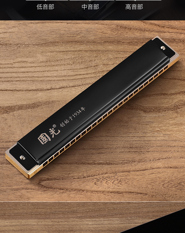 国光单音口琴铜格版24孔c调初学者成人男女高级专业演奏级乐器 黑色