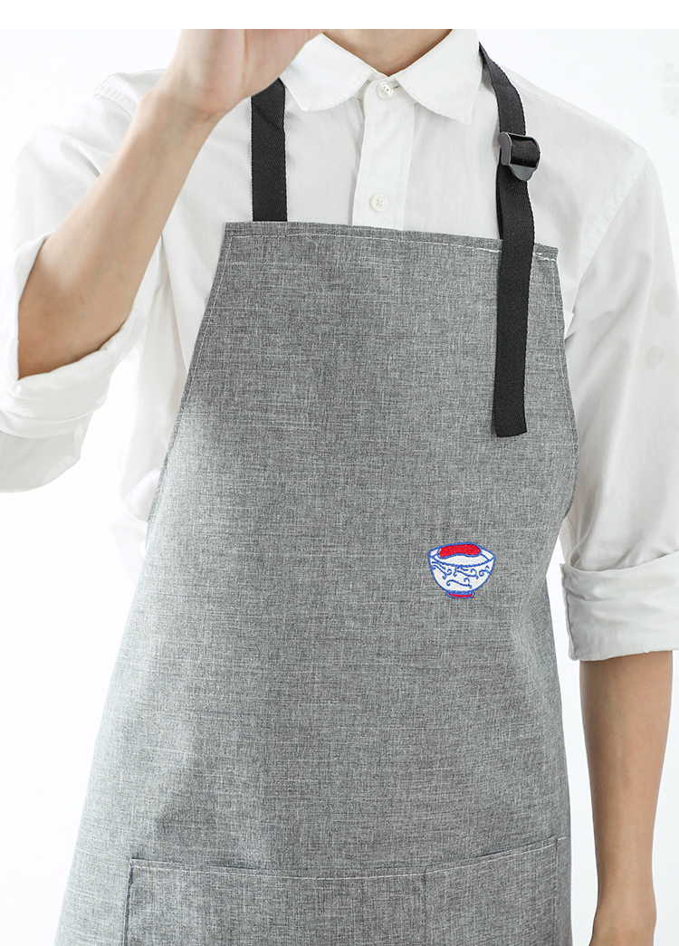 日系牛津布刺绣围裙厨房做饭围腰家用简约时尚成人挂脖大口袋罩衣