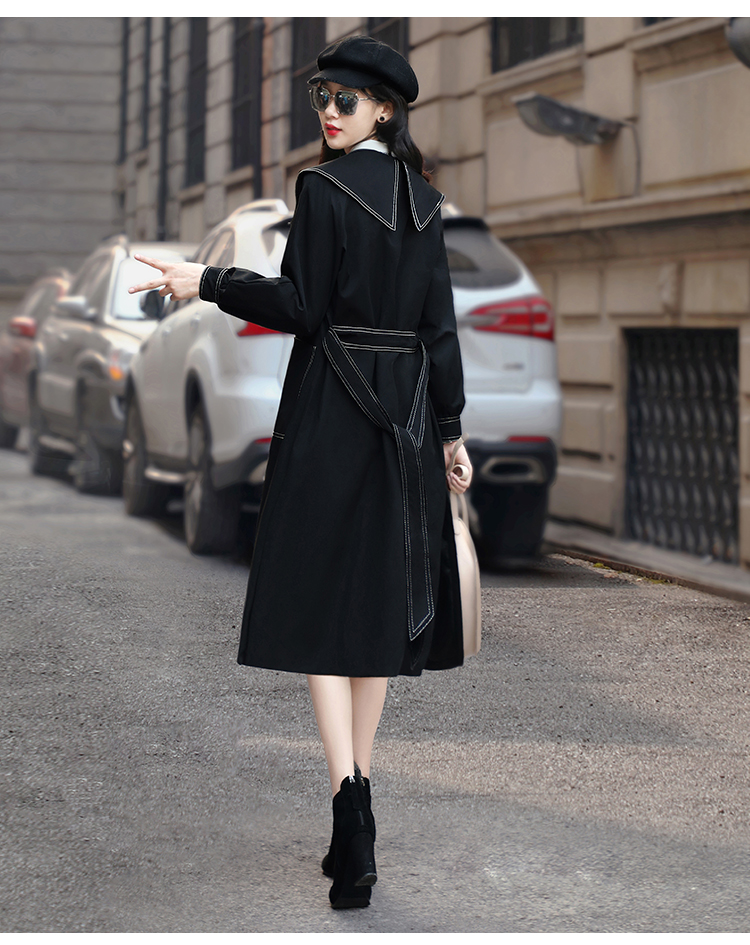 丝柏舍春装女2020简约系带学生风单排扣中长款风衣s93b5039f