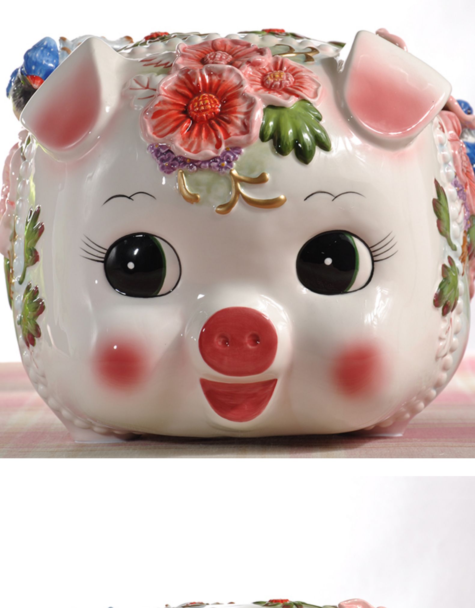 三维工匠蓝凤猪陶瓷储蓄罐巨大号存钱罐装饰零钱罐欧式卡通储钱罐新年