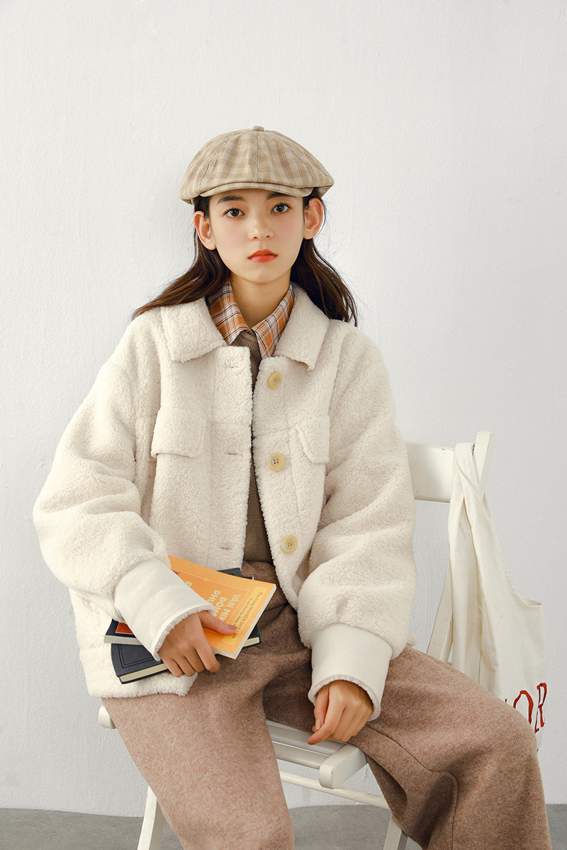 设计感小众文艺小清新厚ins羊羔毛圈圈绒很仙的冬装女上衣外套短 杏色