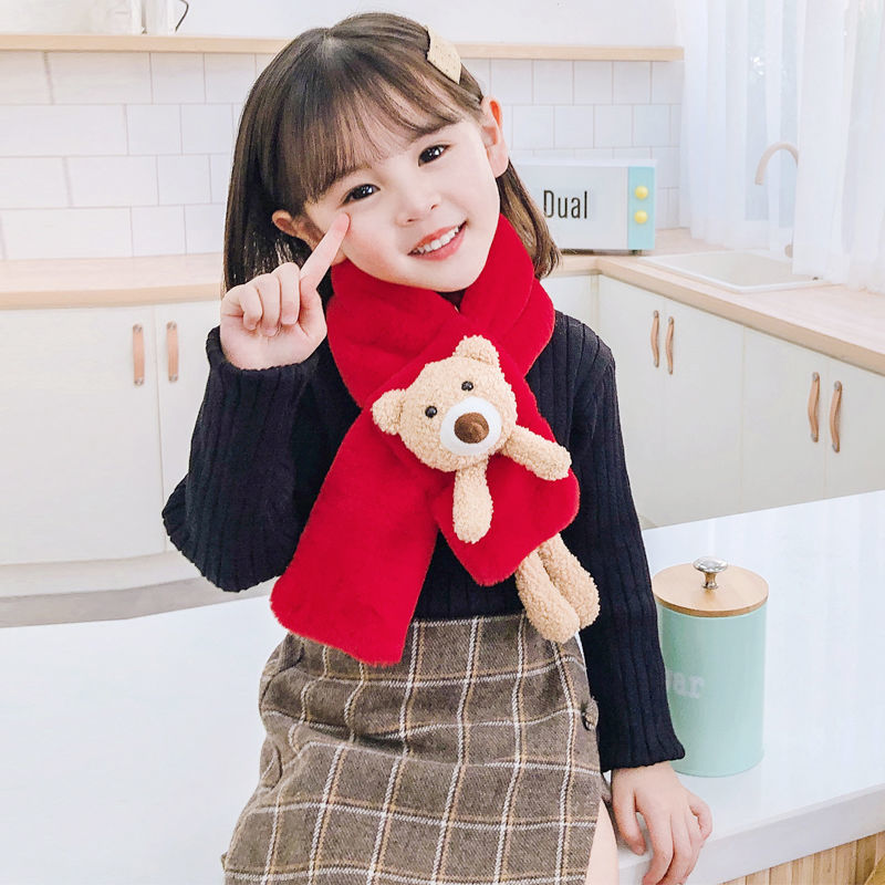 韩版儿童围脖卡通小熊可爱围巾男童女童加厚保暖婴幼儿冬脖套秋冬小熊