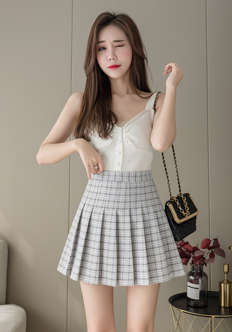 pass防走光格子百褶裙女2022春夏高腰a字显瘦jk制服半身裙短裙