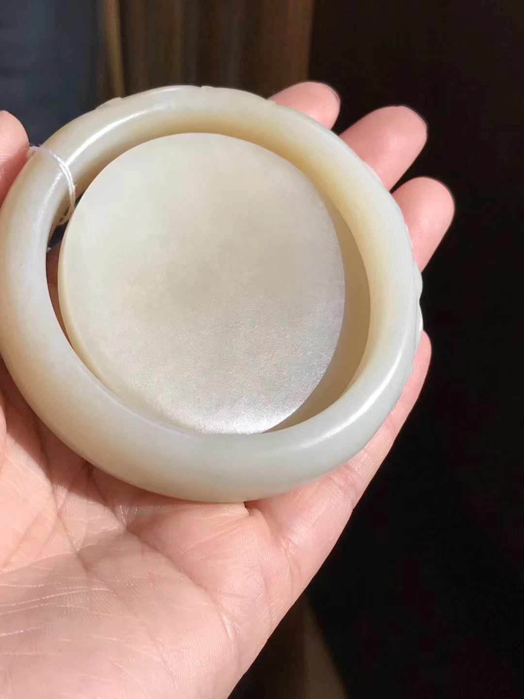 新疆和田玉巴沙老俄料糖色手镯镯心套装苏工手工雕刻