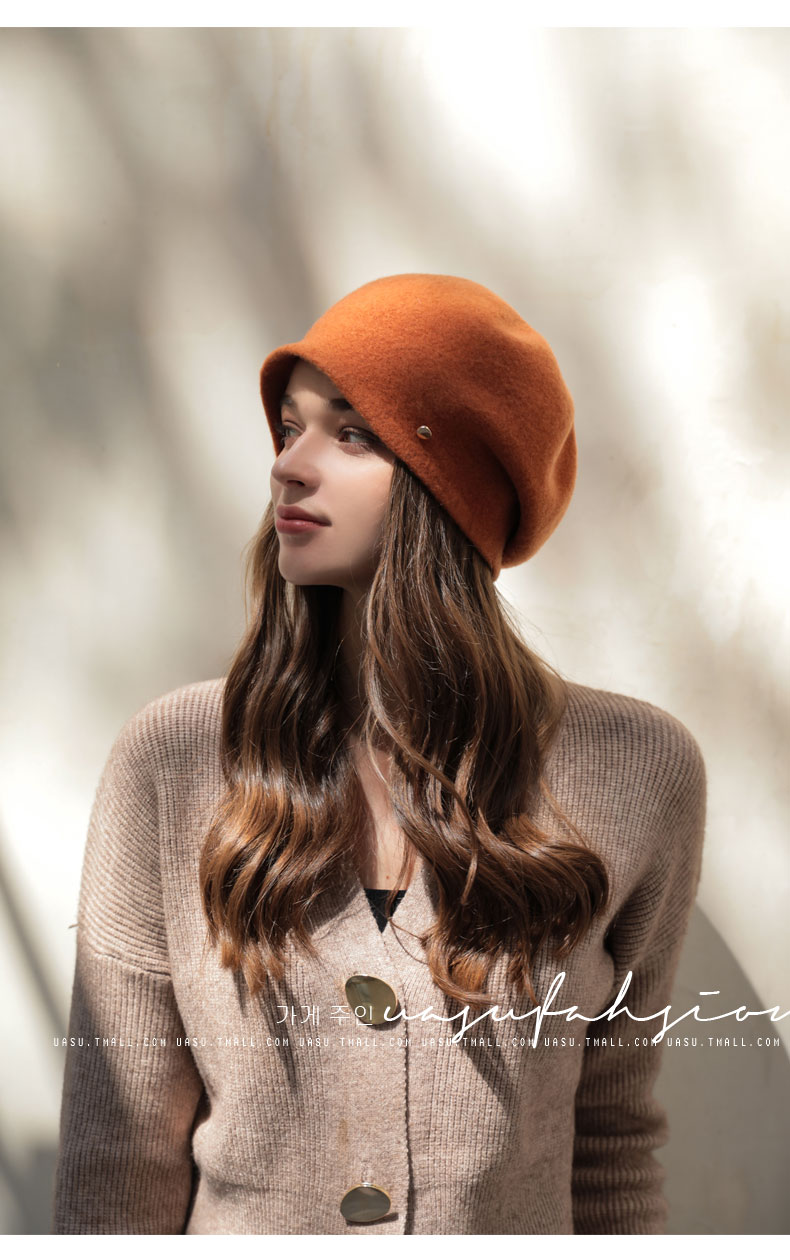 suntek法式秋冬女网红款设计感呢贝雷帽潮毛呢礼帽英伦复古画家帽子