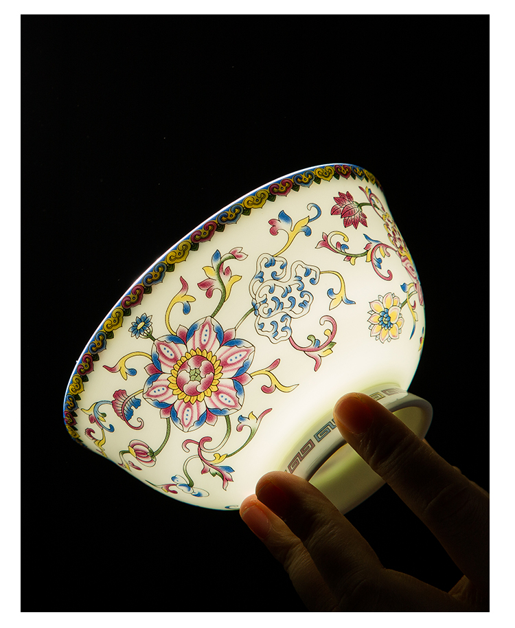 蒂芙尼青花珐琅彩45英寸碗单个珐琅彩小碗米饭碗高脚防烫家用送礼中式