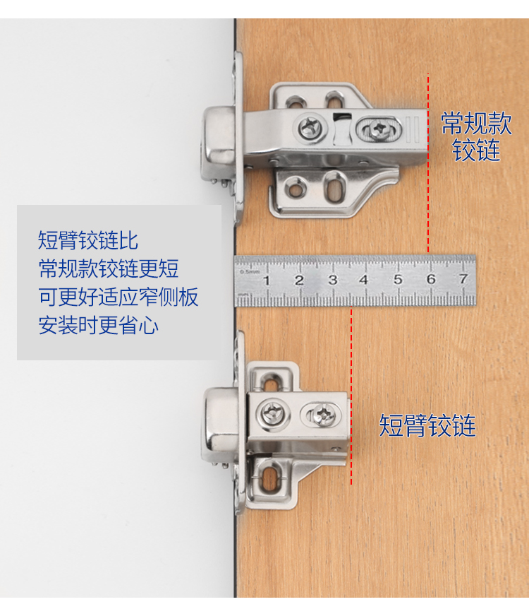 jingping英美式短臂小铰链橱柜阻尼缓冲门铰窄框窄侧板专用液压烟斗