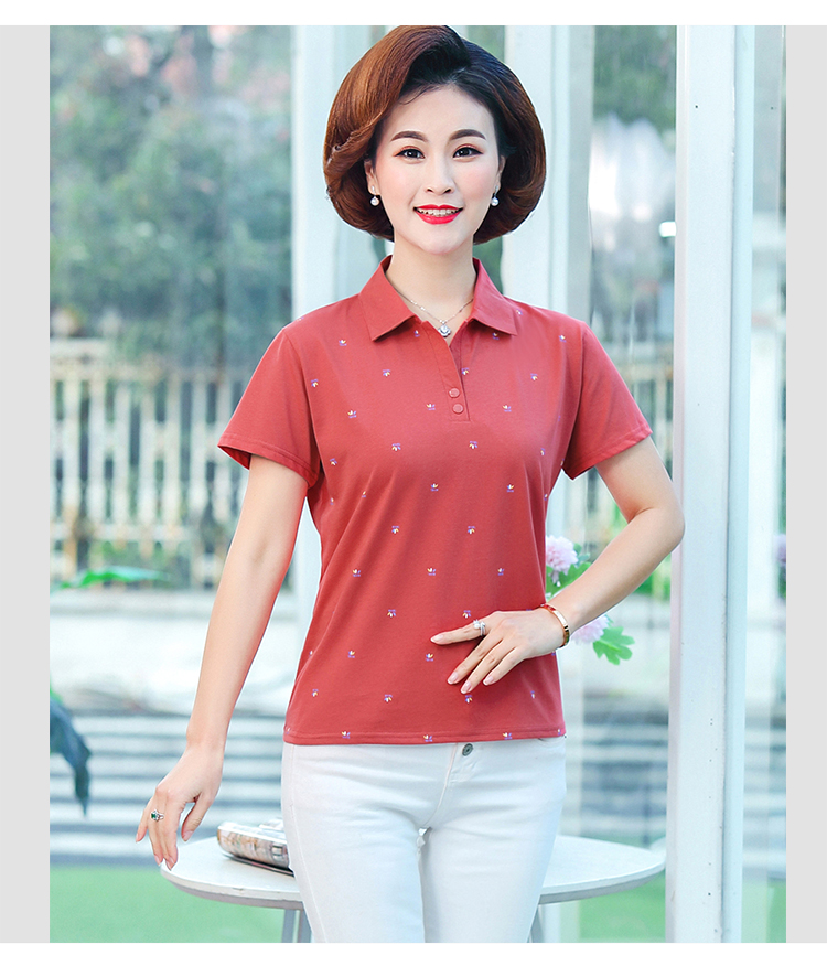 短袖t恤女2020新款中老年女装夏装翻领宽松打底衫妈妈装汗衫