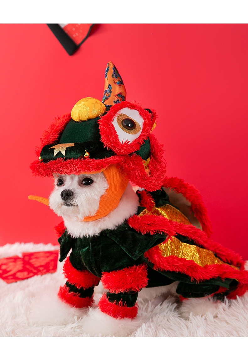 年兽醒狮宠物猫小猫米妮舞狮子衣服冬装新年狗狗过年秋冬季猫猫泰迪