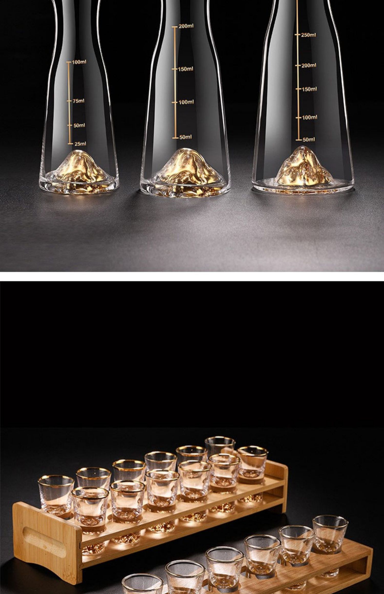 haoyangdao金箔白酒杯套装金山醒酒器金底分酒器家用一口杯子弹杯烈