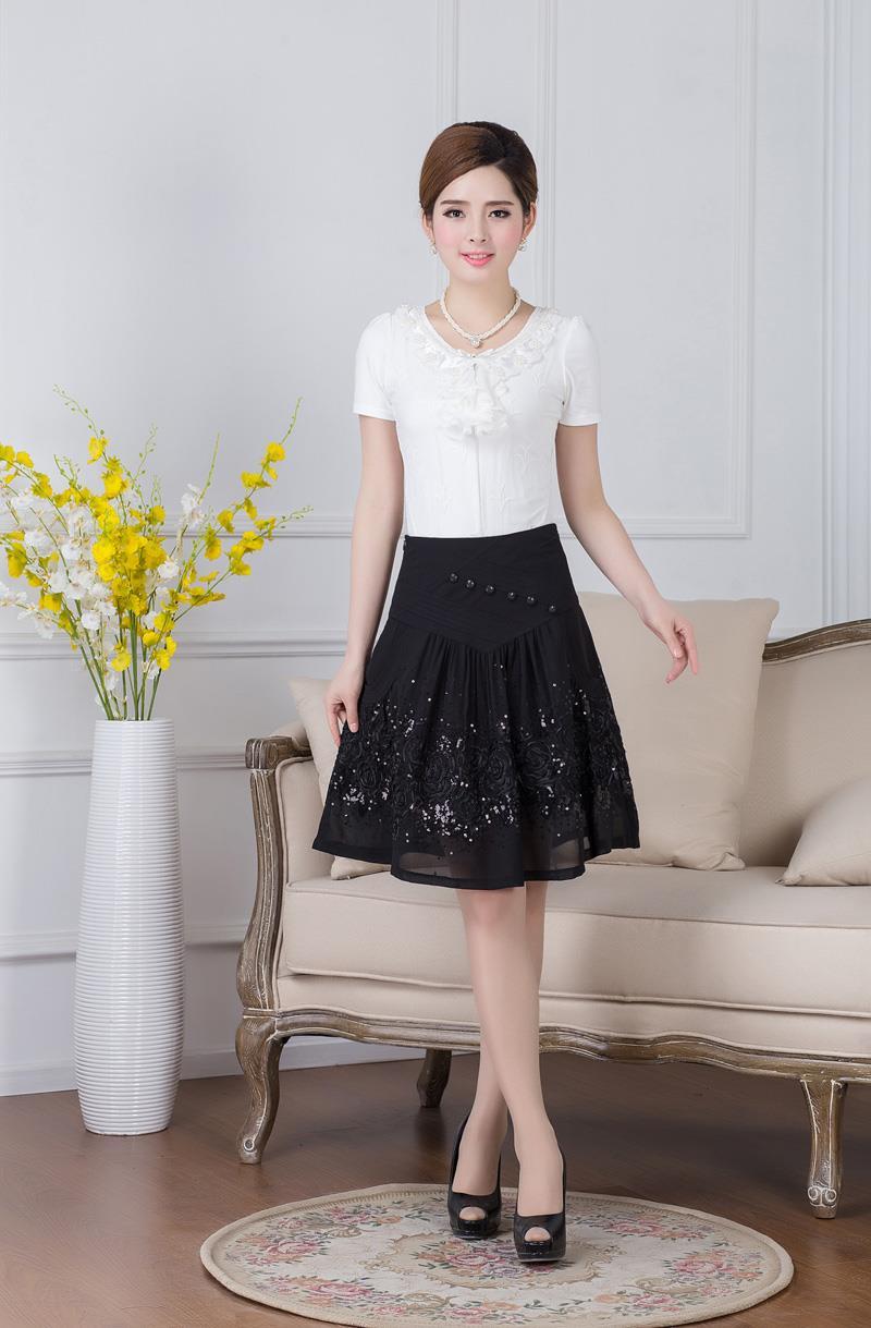 妈妈夏装时尚亮片绣花半身裙女中裙子中年秋季女装新品a字裙大码夏款