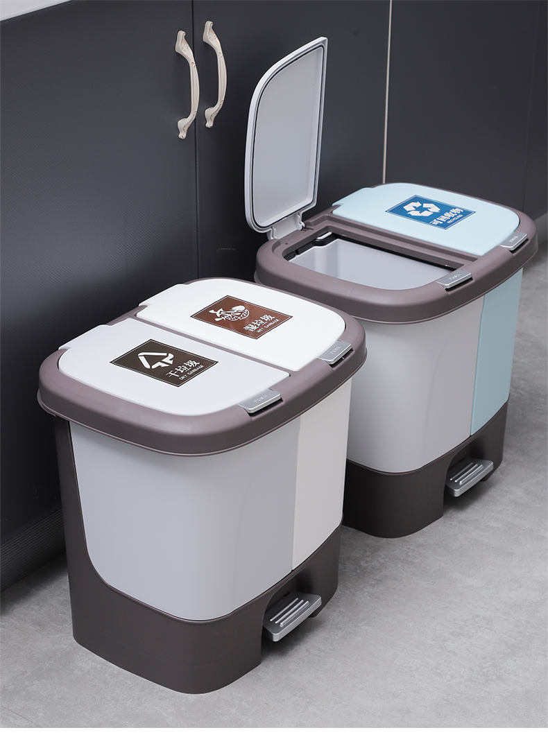 干湿分离垃圾桶家用大号厨房客厅垃圾箱双桶脚踏式带盖分类拉圾筒 01