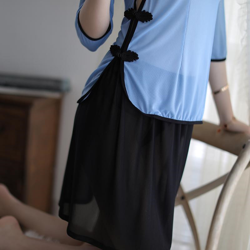 超短裙透明夜色行小短裙无内学生旗袍连衣裙民国风裙子透明网纱超短裙