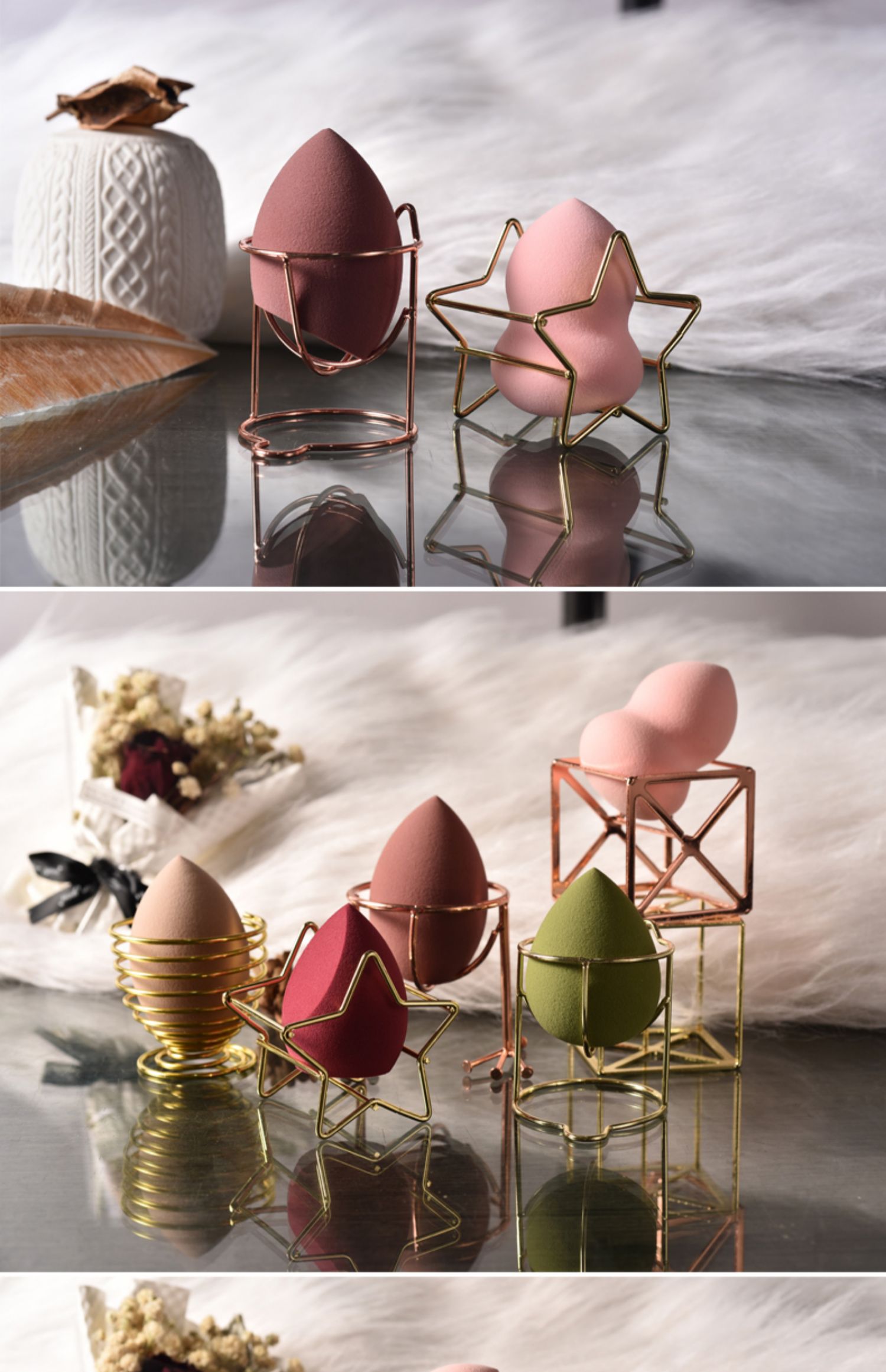 2个装美妆蛋架子化妆海绵蛋托收纳盒彩妆葫芦棉晾晒架金属收纳架三维