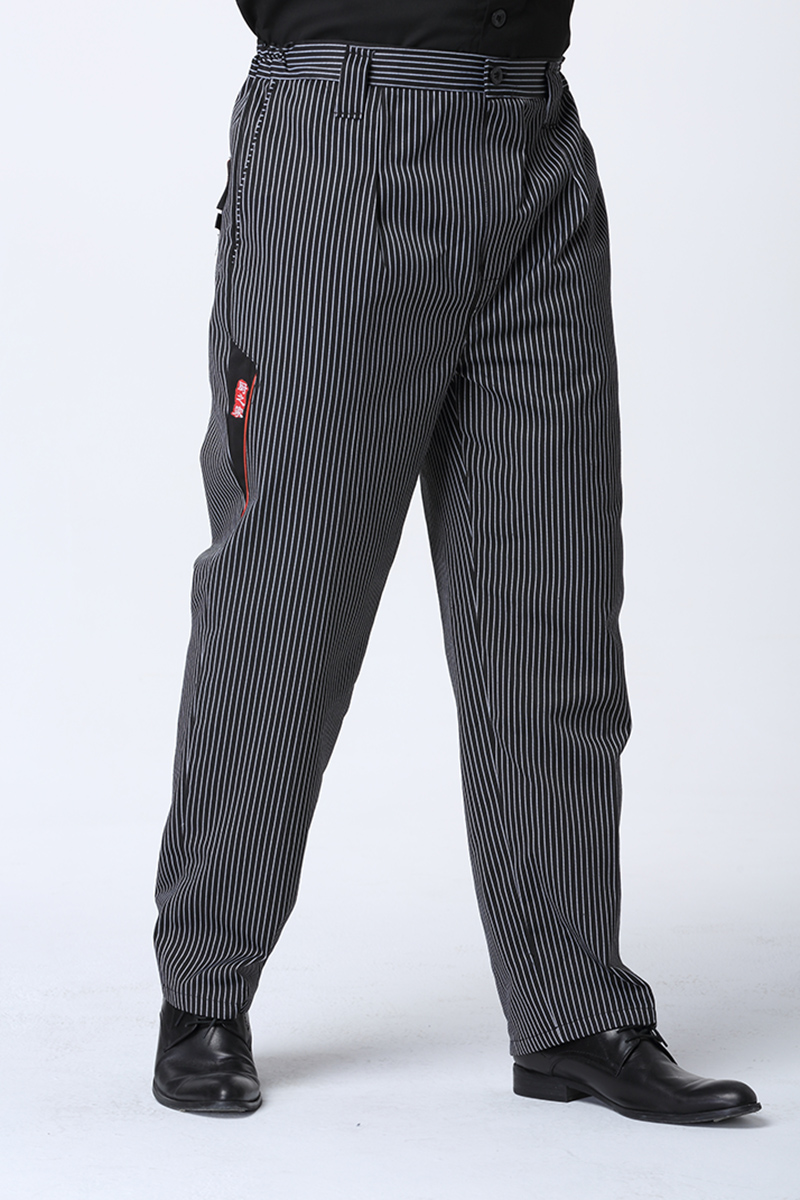 厨师工作裤男厨房专用秋冬裤子工装裤宽松耐磨酒店工作服 纯黑色松紧