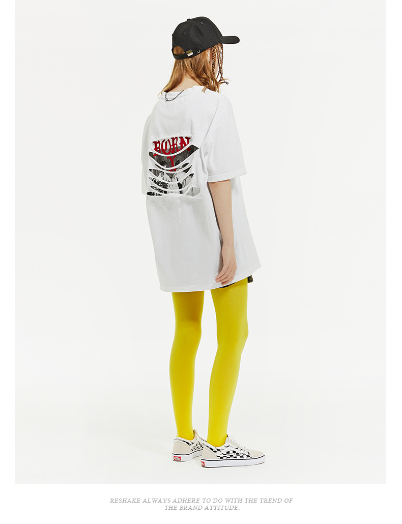 reshake华菲型格夏新品个性破洞时尚印花短袖t恤