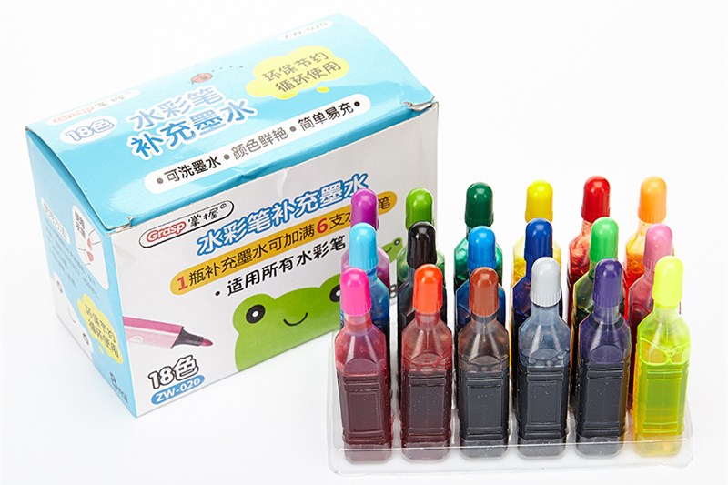 水彩笔水补充液可洗安全墨水36色18色12色24色墨囊儿童喷喷笔填充彩色