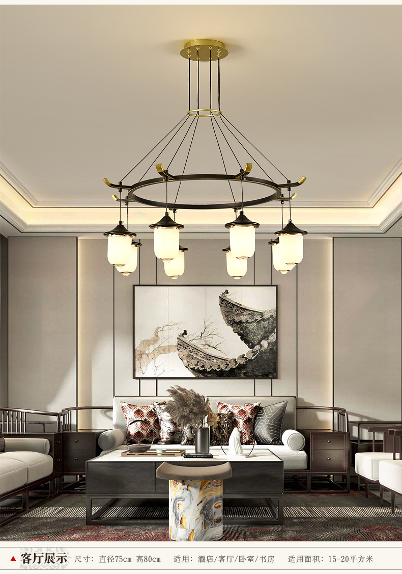 新中式吊灯轻奢客厅吊灯现代简约餐厅灯个性创意卧室别墅楼梯灯具
