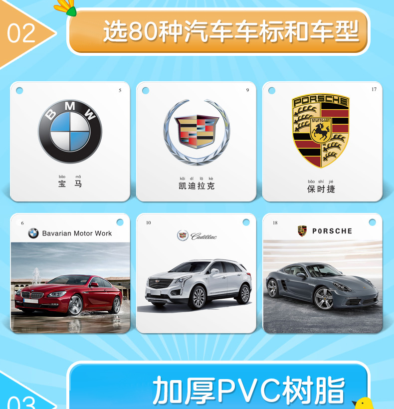 0-3-6岁宝宝启蒙认知早教卡儿童汽车大百科全书世界名跑车男孩