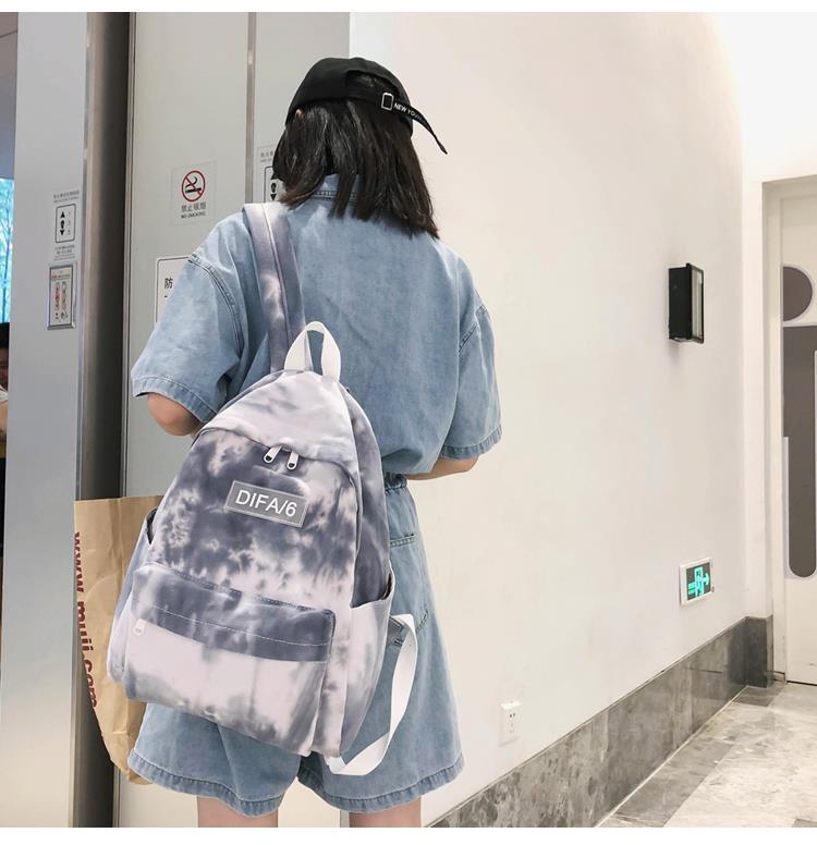 ins风书包女韩版高中大学生古着感泫雅校园背包网红渐变色双肩包