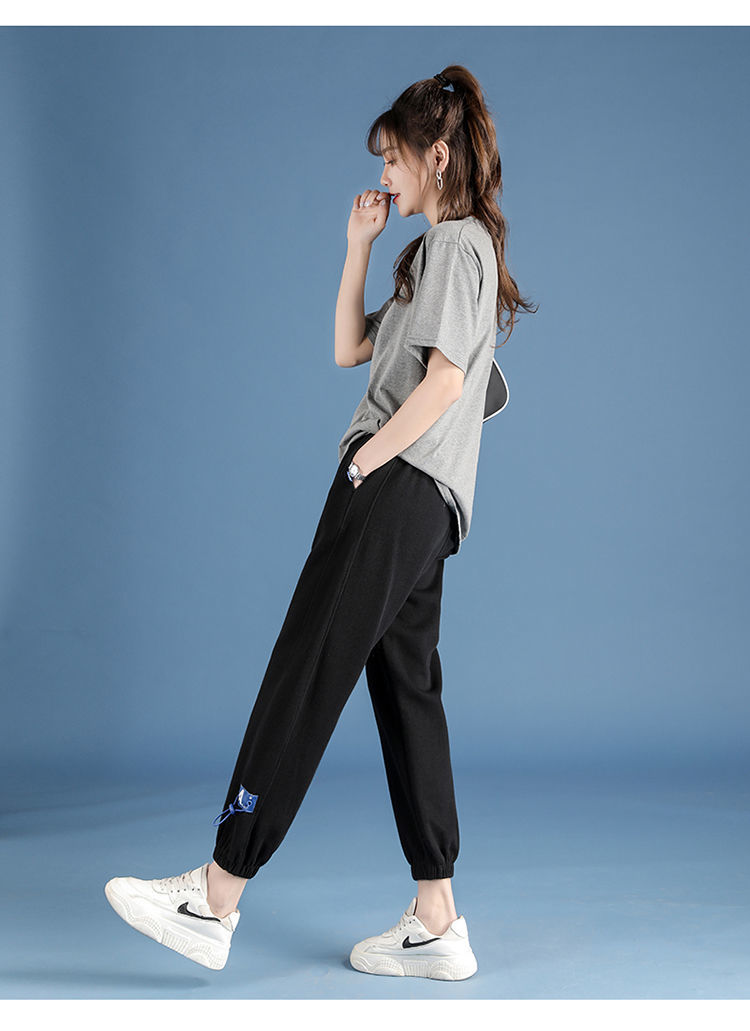 裤子女2021夏季新款灰色运动裤高腰显瘦百搭休闲裤学生薄款哈伦裤聿垣