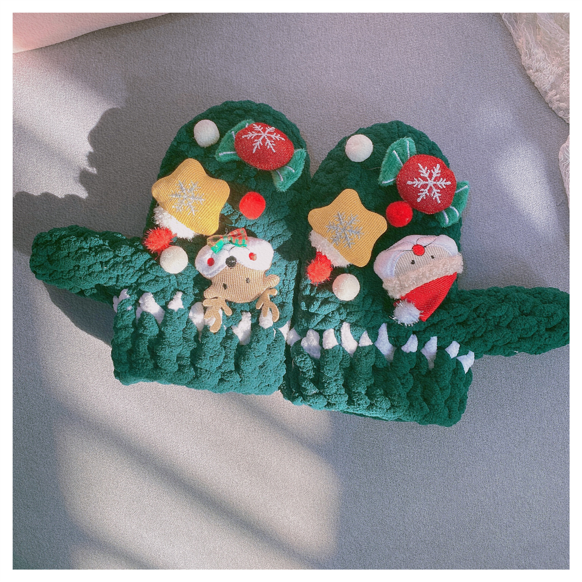 卡通可爱圣诞礼物手工编织手套diy材料包自制手织秋冬保暖送女友fish