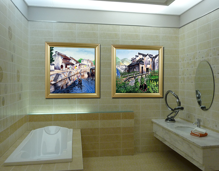 山水风景油画卫生间厕所装饰画酒店浴