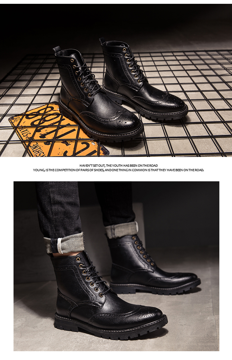 喻娄男士商务鞋601903977432 喻娄品牌马丁靴男秋季英伦风高帮皮靴