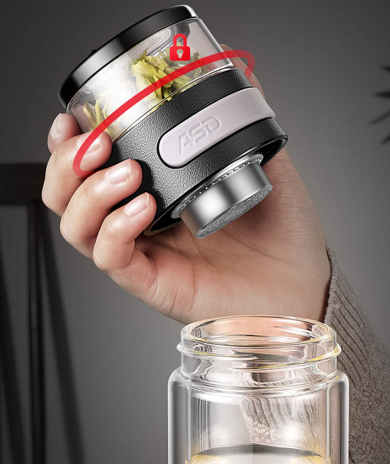 爱仕达 玻璃杯 280ml双层隔热防烫带滤网男女商务泡茶杯子办公水杯