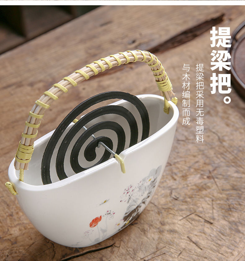 水墨荷花手提式蚊香炉单炉可点蚊香和盘香家用手提式香薰炉室内净化