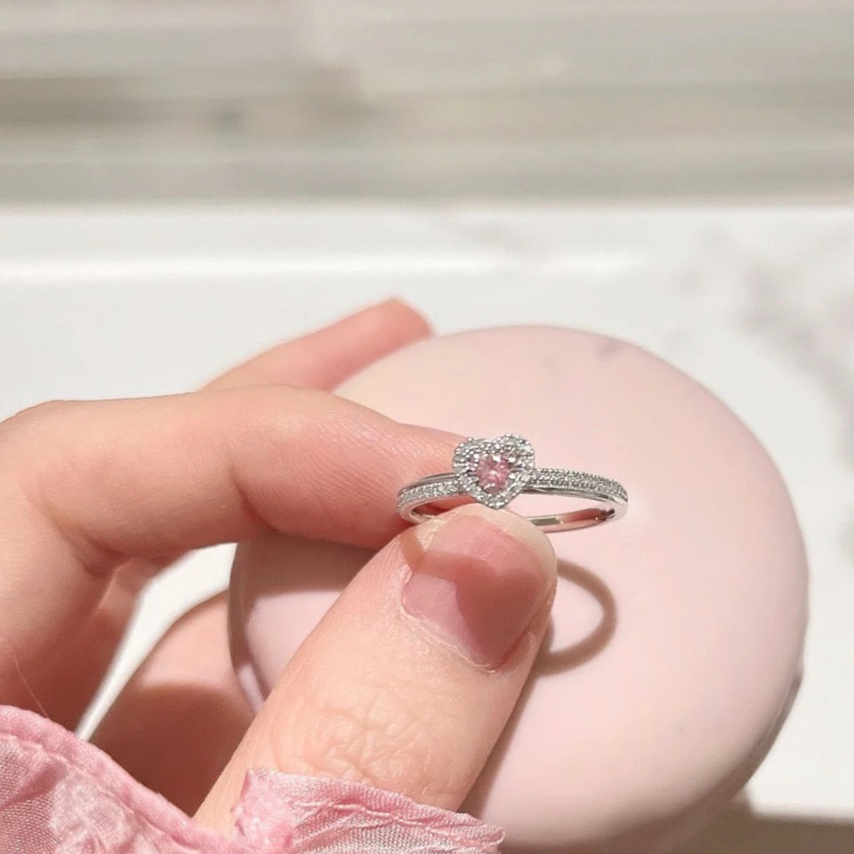粉钻戒指女soinlove爱心形粉色仿真莫桑石钻戒女友生日情人节礼物无