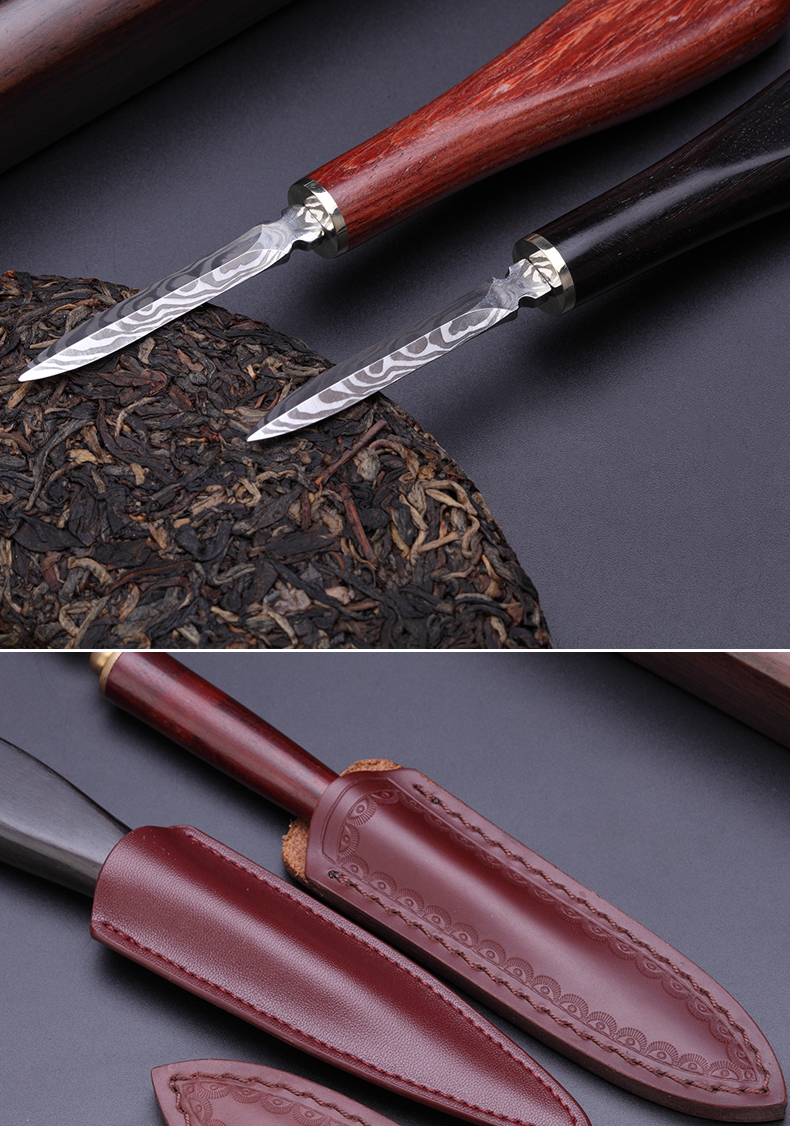 普洱茶刀花梨黑檀木茶针茶锥不锈钢功夫茶具黑茶刀撬茶道配件 国泰家