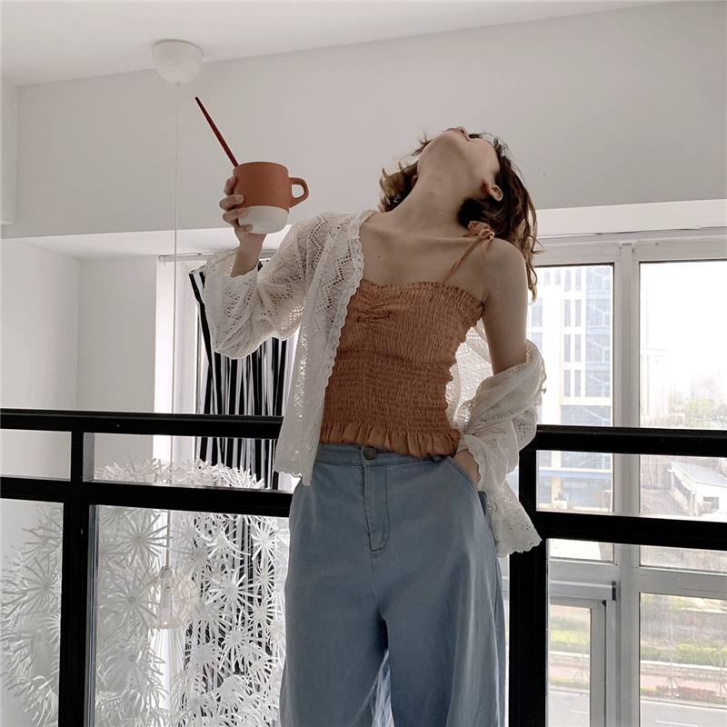 夏装女装2019新款韩版洋气小吊带抹胸短款开衫外套红时尚两件套