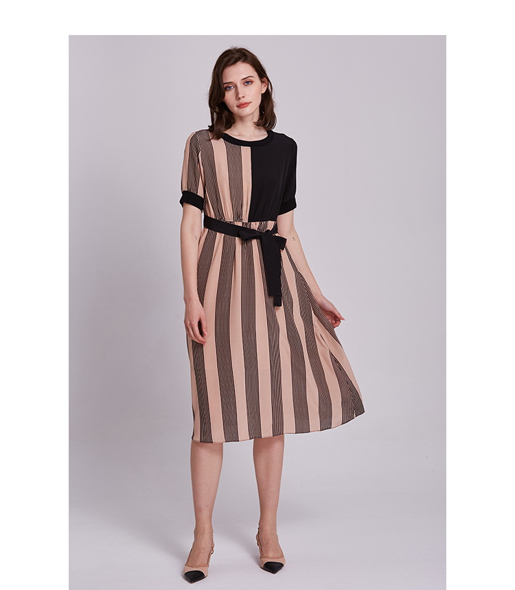 kaiser/凯撒女装夏季新款系带收腰显瘦气质简约百搭清爽短袖连衣裙女