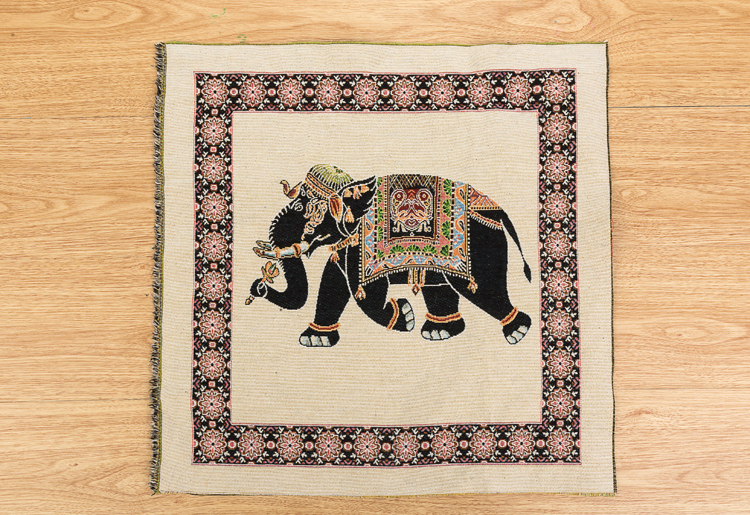 吉祥大象亚麻布民族风定位靠枕靠垫提花布料手工diy麻布挂布布料大象