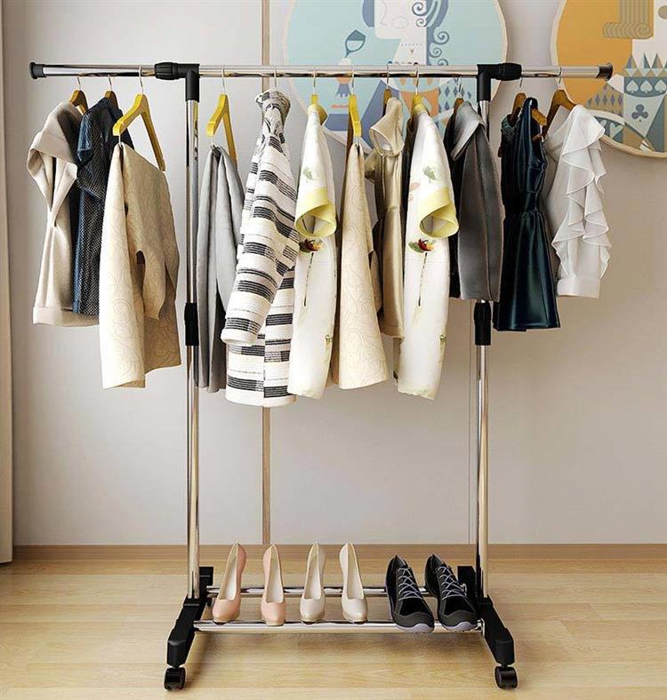 晾衣架落地伸缩不锈钢衣帽架简易双杆式室内凉衣服架阳台挂晒衣架