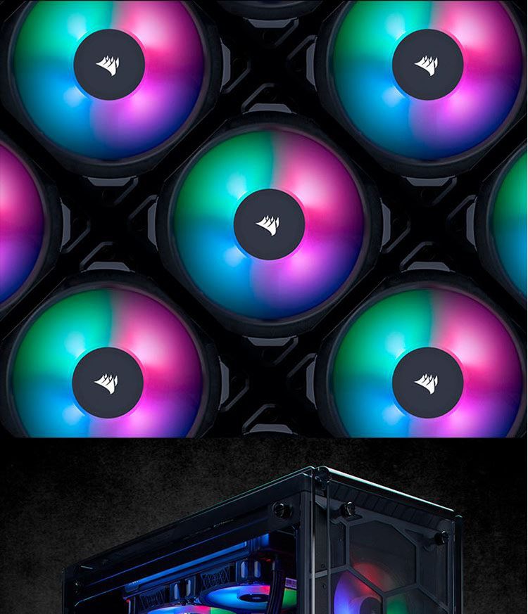美商海盗船uscorsairml120prorgb12cm磁悬浮pwm炫彩灯光电脑风扇三颗