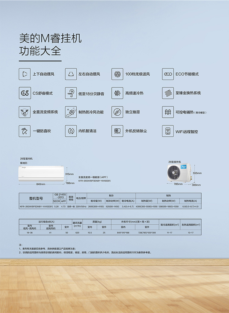 美的midea大一匹變頻一級能效冷暖掛機空調m睿kfr26gwbp3dn8yya102b1a