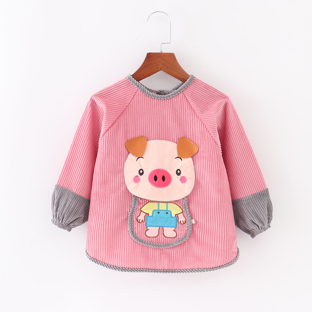 儿童罩衣秋冬水晶绒反穿衣宝宝防脏防水吃饭围兜男女加厚洋气围裙抽条