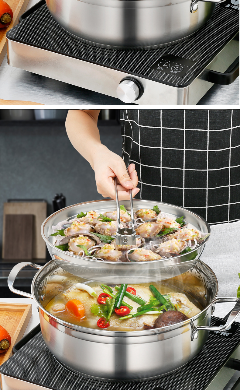 不锈钢海鲜蒸汽锅家用蒸煮两用锅蒸锅汤锅一体复底加厚蒸鱼器商用feng
