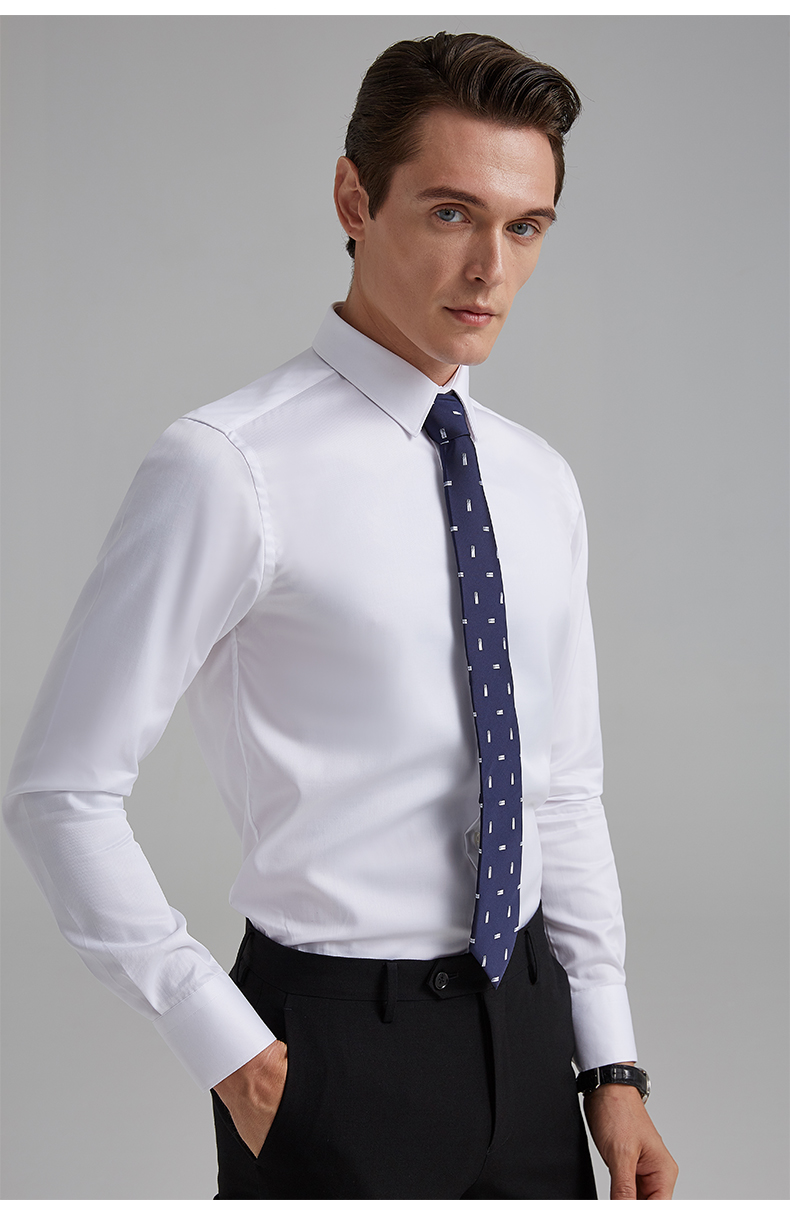 baromon培罗蒙男士商务长袖衬衫纯棉寸衫修身纯白色抗皱百搭衬衣