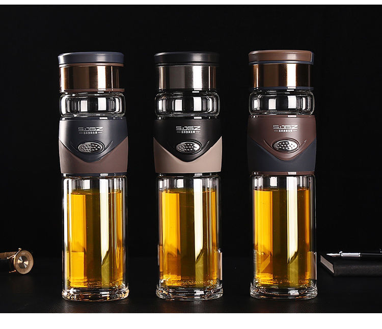 亚泰水晶贵族玻璃杯男便携式茶水分离泡茶杯多功能茶杯商务办公本色
