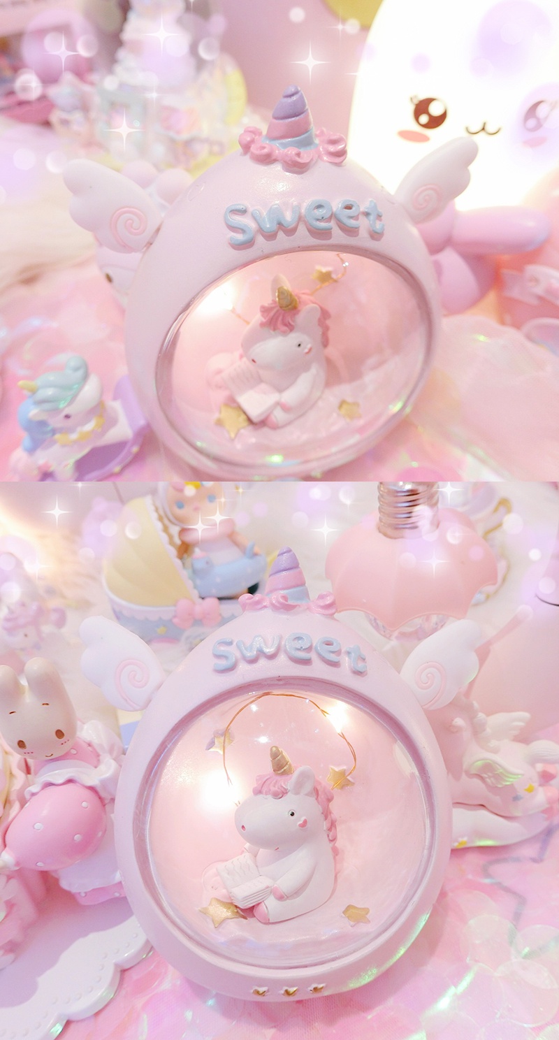 软萌系独角兽温馨小夜灯摆件装饰可爱少女心桌面摆件女生封后蓝色天使